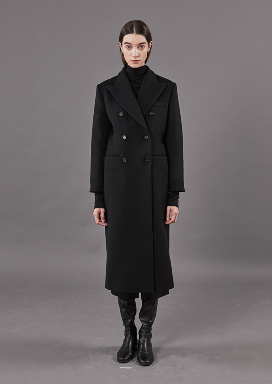 DOUBLE BREASTED WOOL COAT _ BLACK
